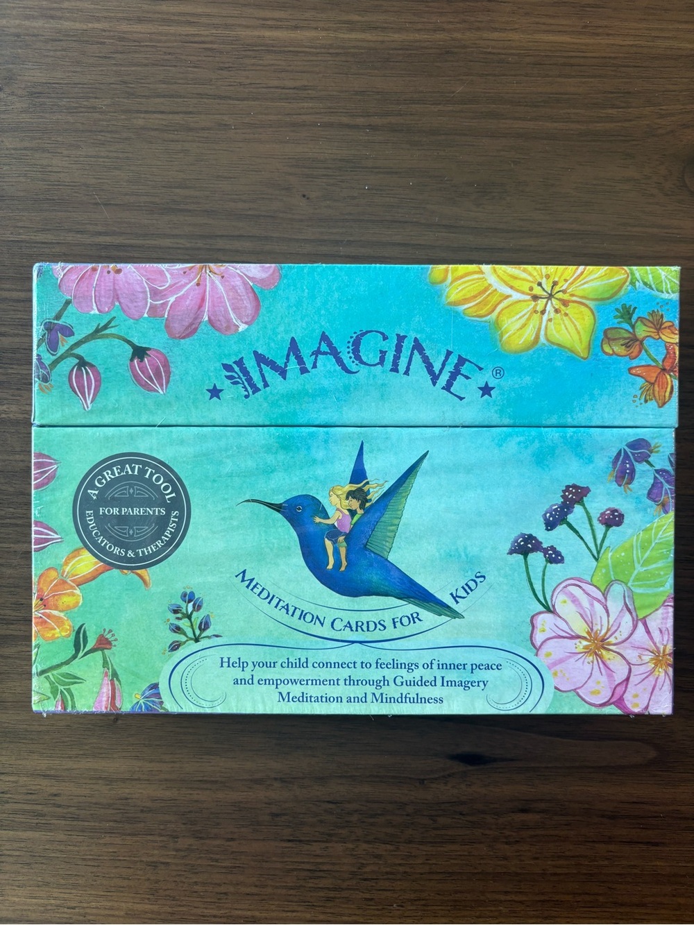 Imagine Meditation Cards for Kids - Teal Floral Box